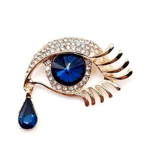 Blue Rhinestone Eye With Tear Drop Brooch